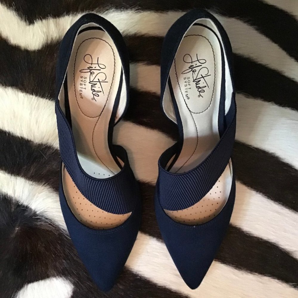 Life Strides Soft System Navy Heel w/Stretch Strap